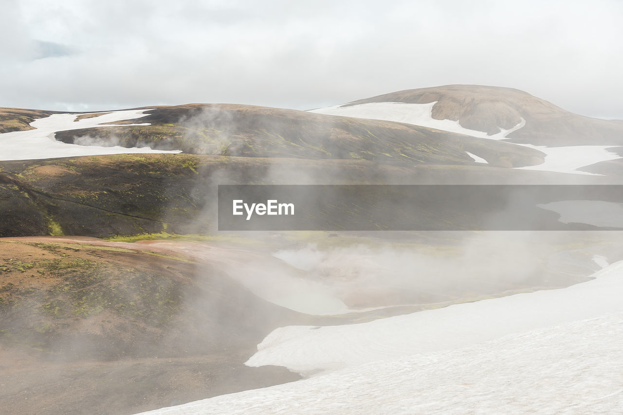 View of volcanic landscape in iceland on a cloudy day