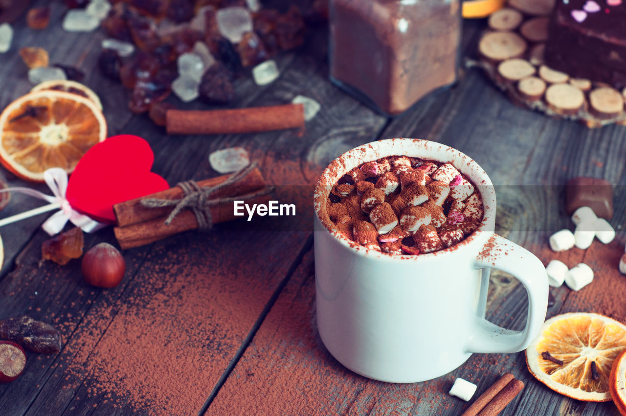 Close-up of hot chocolate served on table