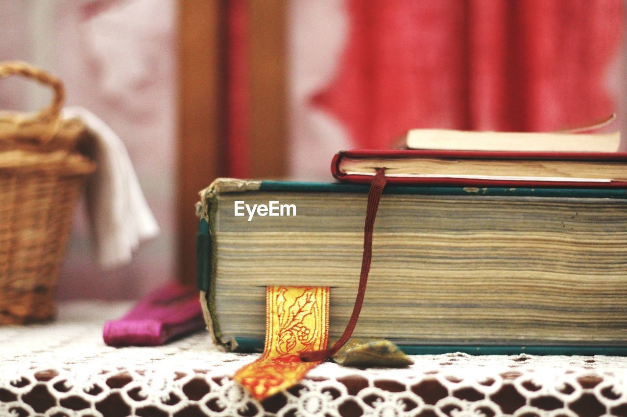Close-up of bible on table