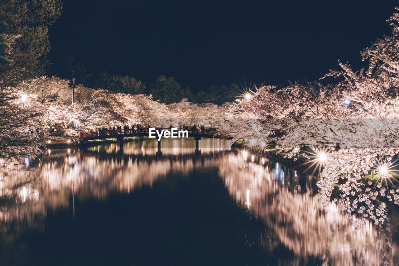 scenic view of lake against sky at night