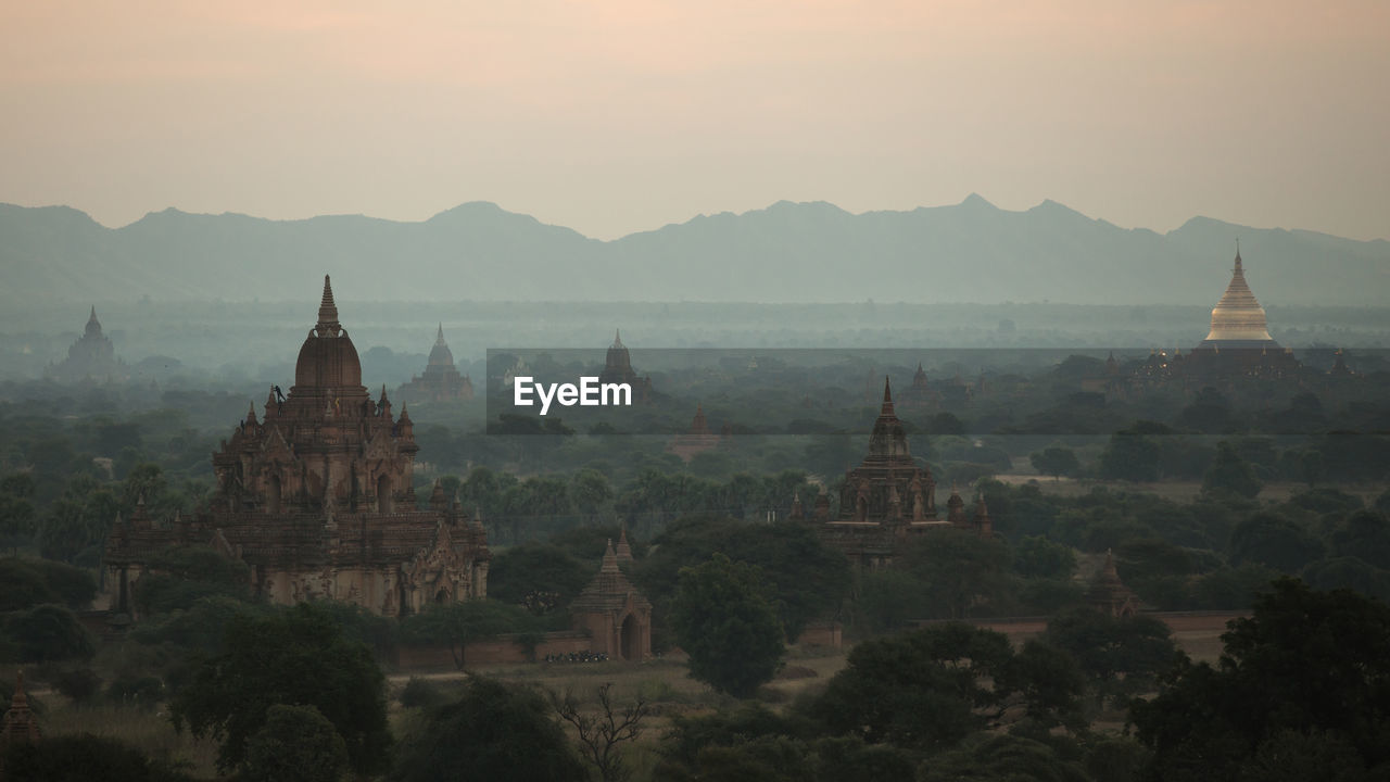 Panoramic view of temples in bagan, myanmar.