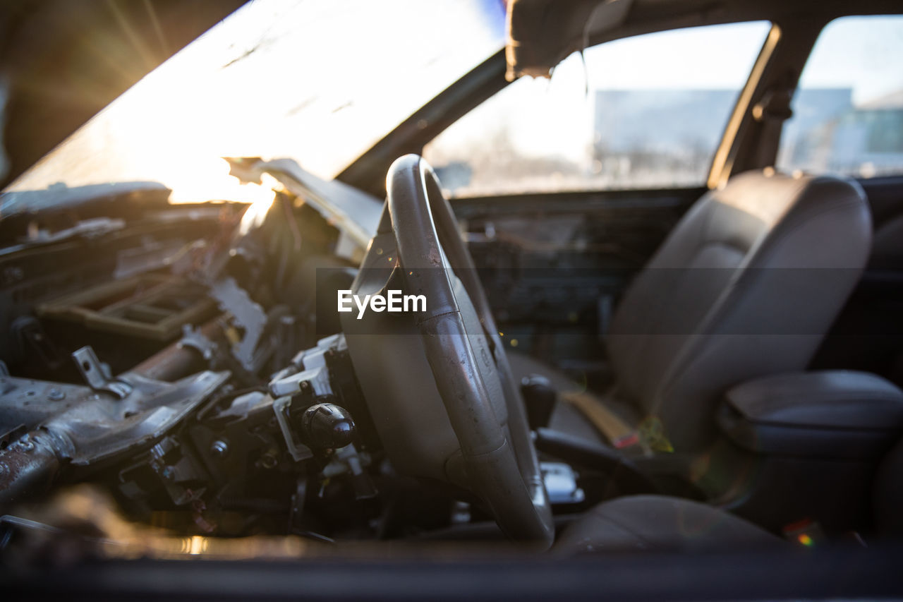 Close-up of abandoned car