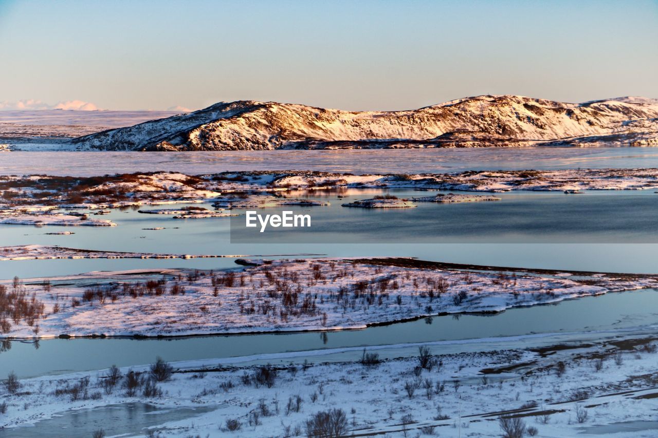 Scenic view of snowcapped mountains against sky