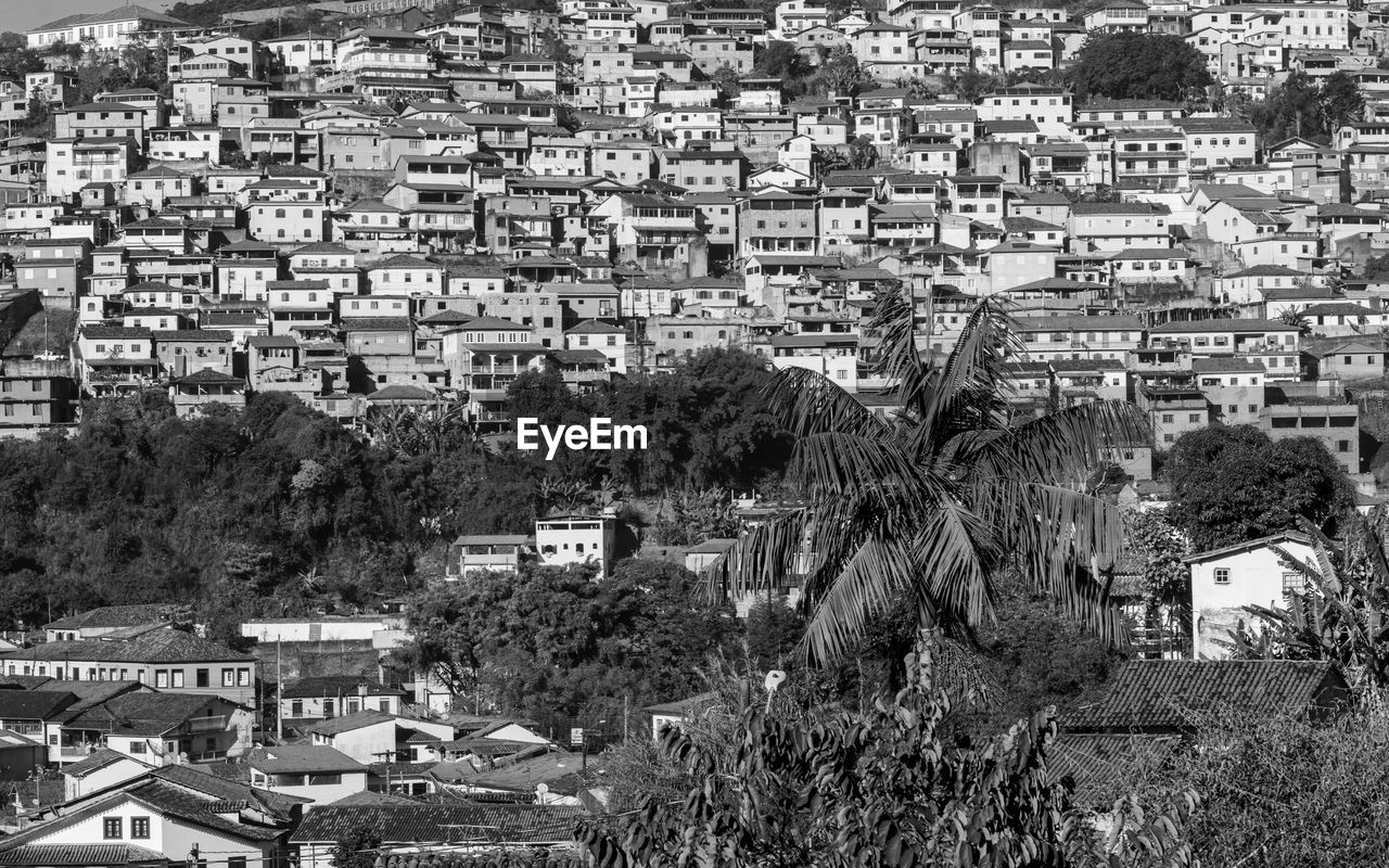 High angle view of buildings in city