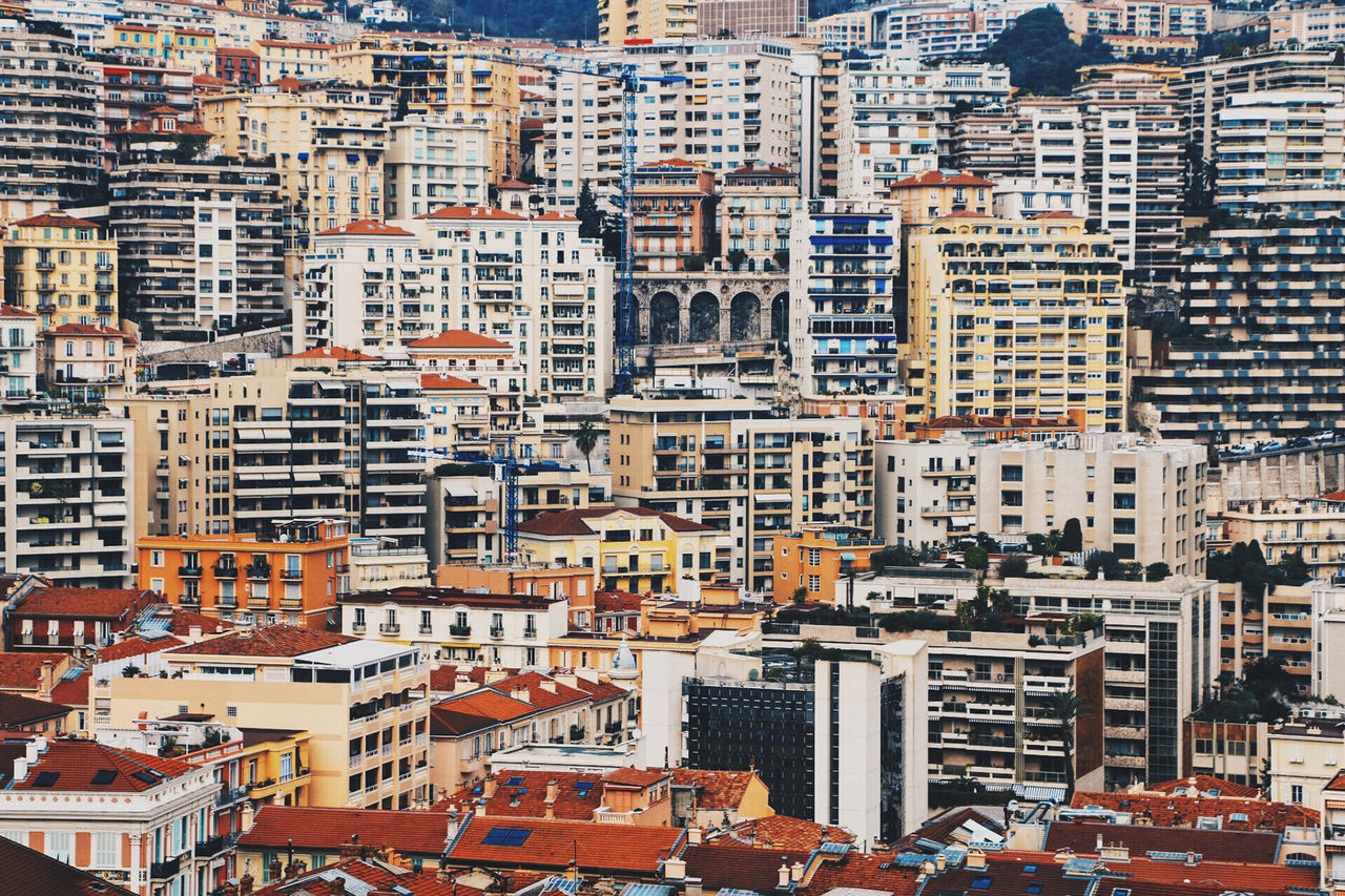 High angle view of buildings in city