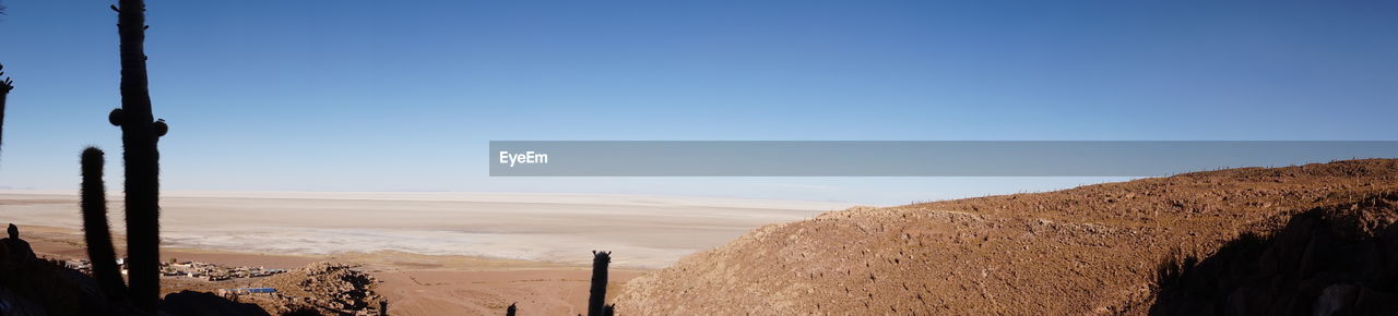 PANORAMIC VIEW OF LAND AGAINST CLEAR SKY