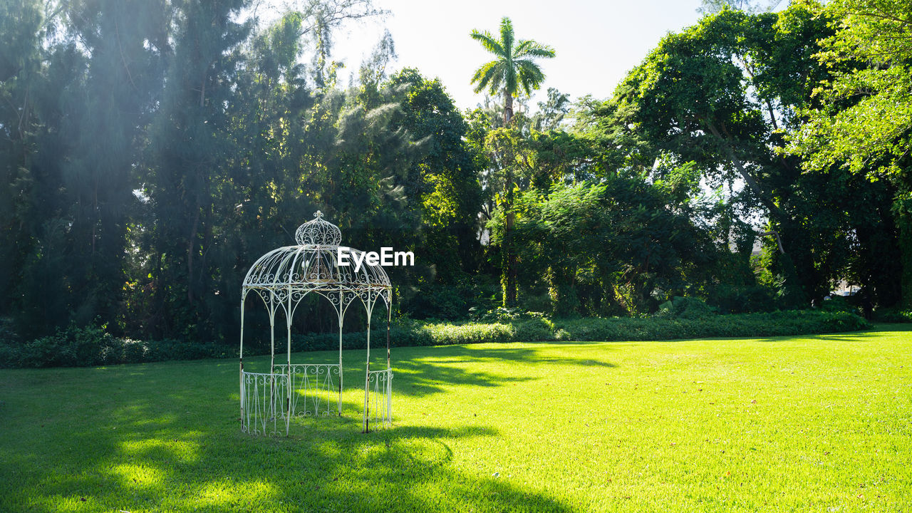 Gazebo in park against sky