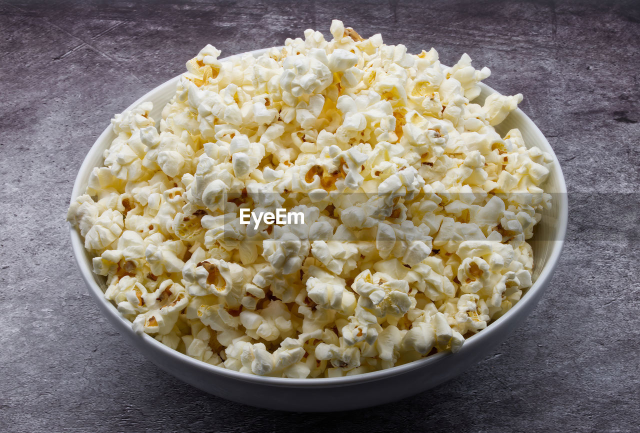 kettle corn, popcorn, food, food and drink, snack, bowl, dish, freshness, indoors, high angle view, healthy eating, wellbeing, no people, produce, cuisine