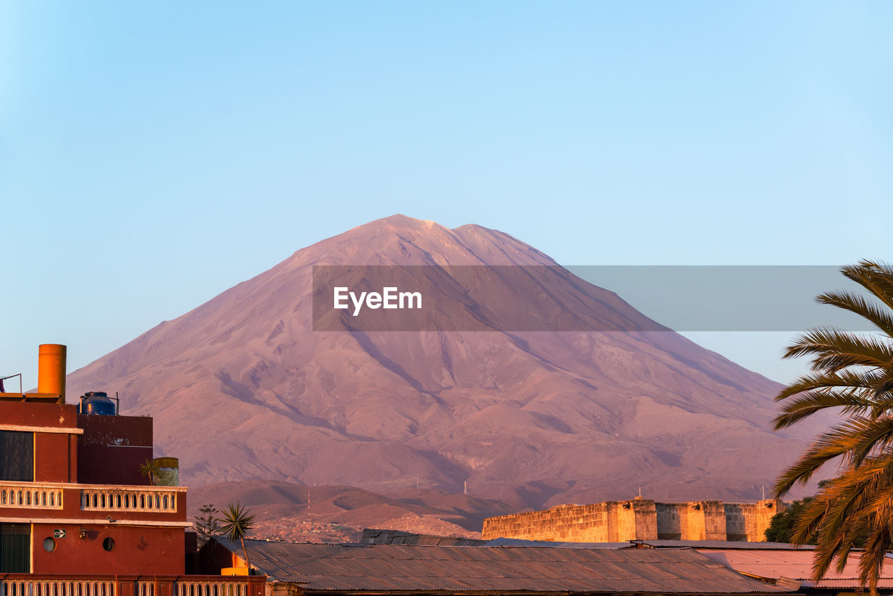 Scenic view of misti volcano against clear sky