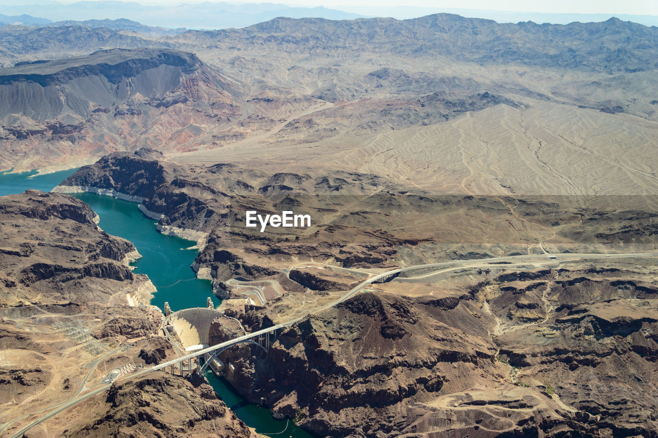 High angle view of mike o callaghan pat tillman memorial bridge over colorado river