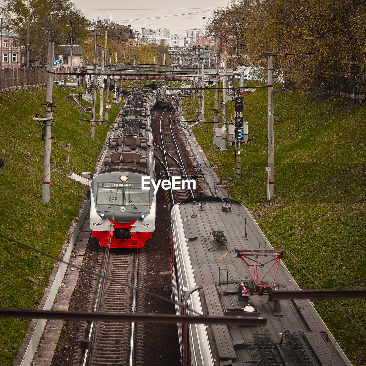 TRAIN ON RAILROAD TRACKS