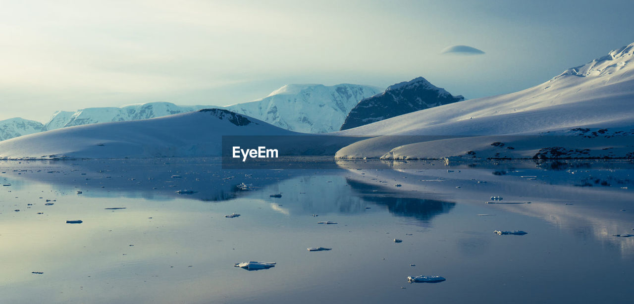 Scenic view of snowcapped mountains against sky