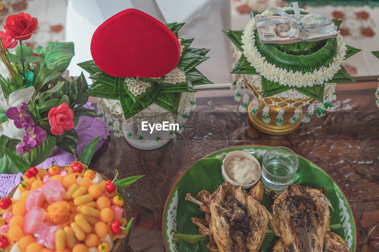 High angle view of fruits on table