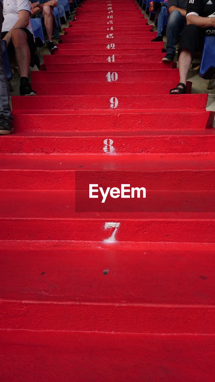 Low angle view of carpeted stairs