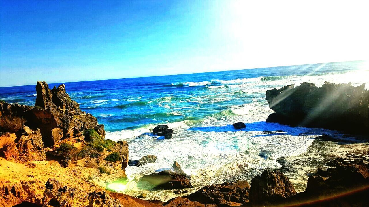 SCENIC VIEW OF SEA WITH ROCKS IN BACKGROUND