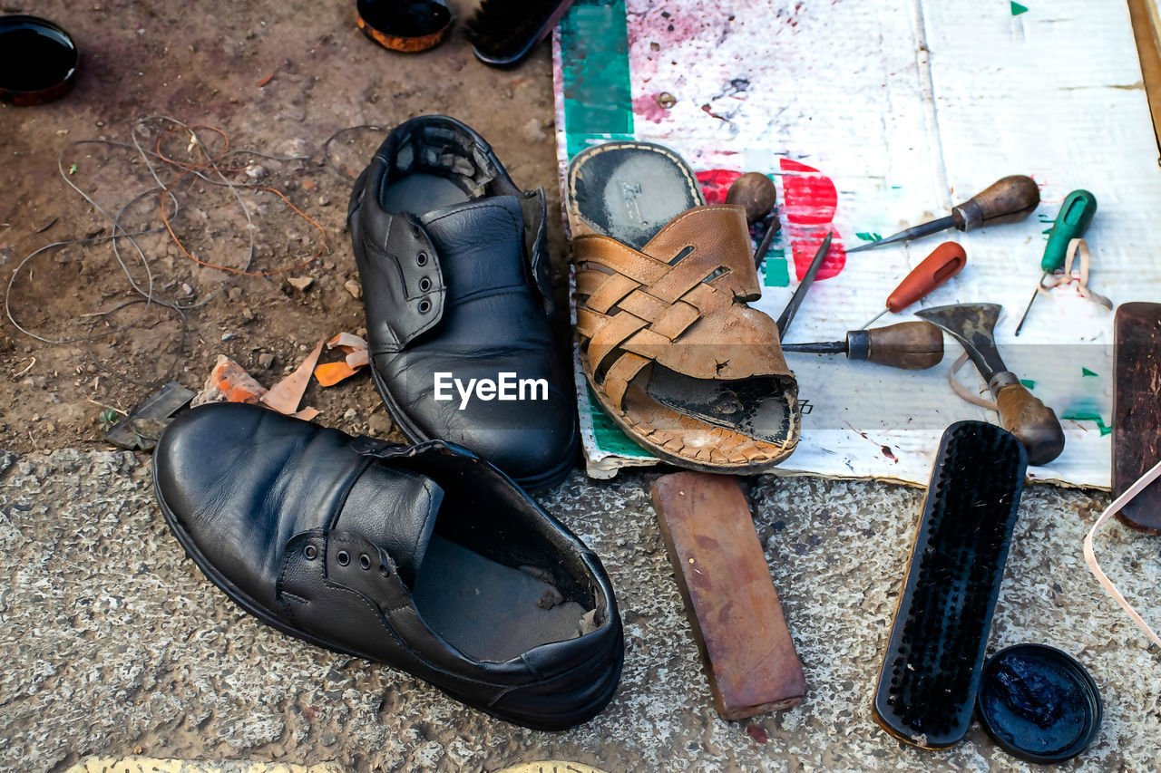 High angle view of shoes