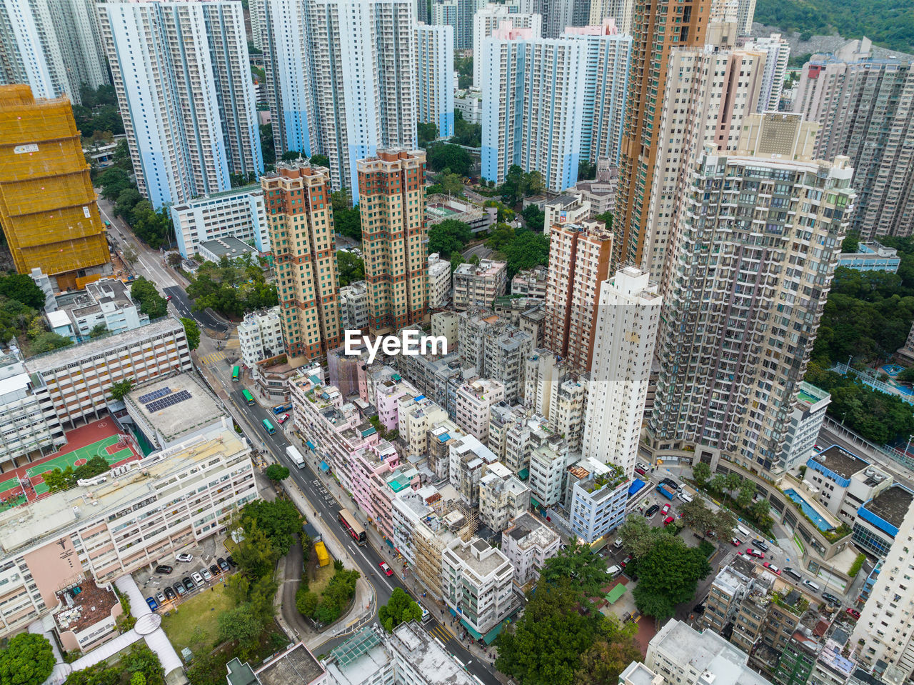 high angle view of city street