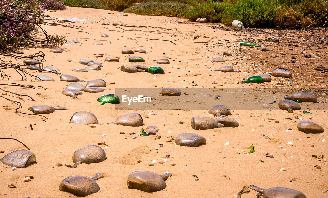 Close-up of sand and stones on beach