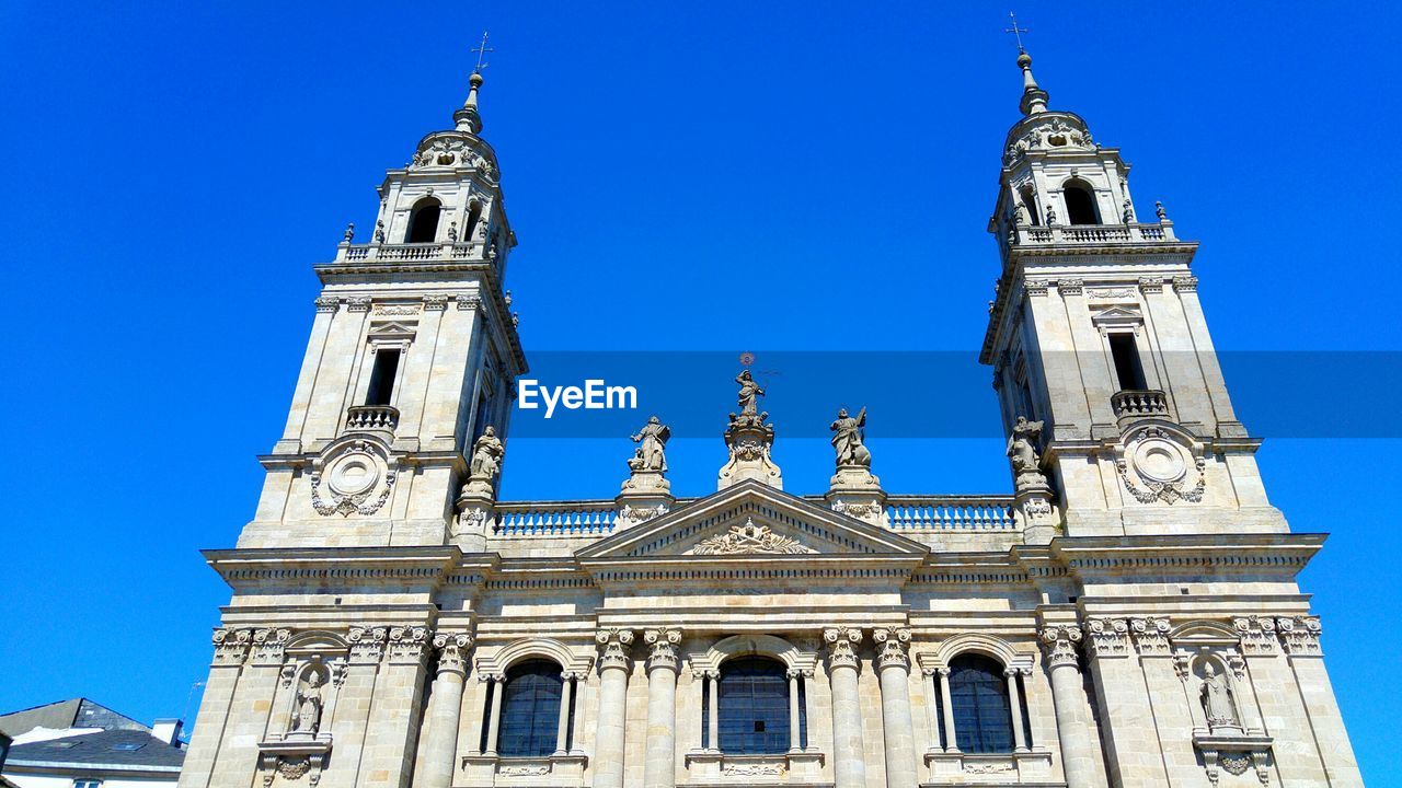 Low angle view of lugo cathedral against clear sky