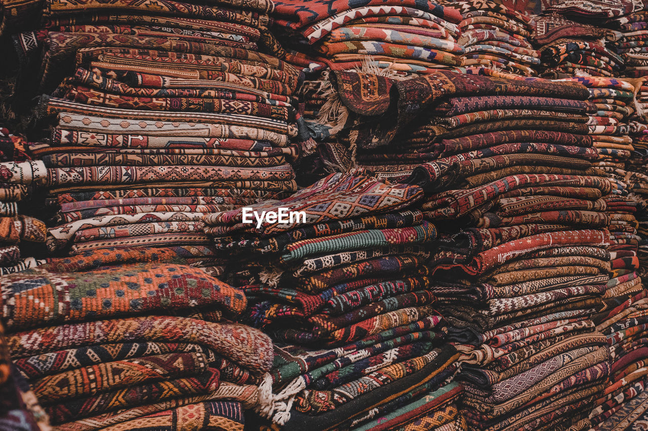 Full frame shot of textiles for sale at store