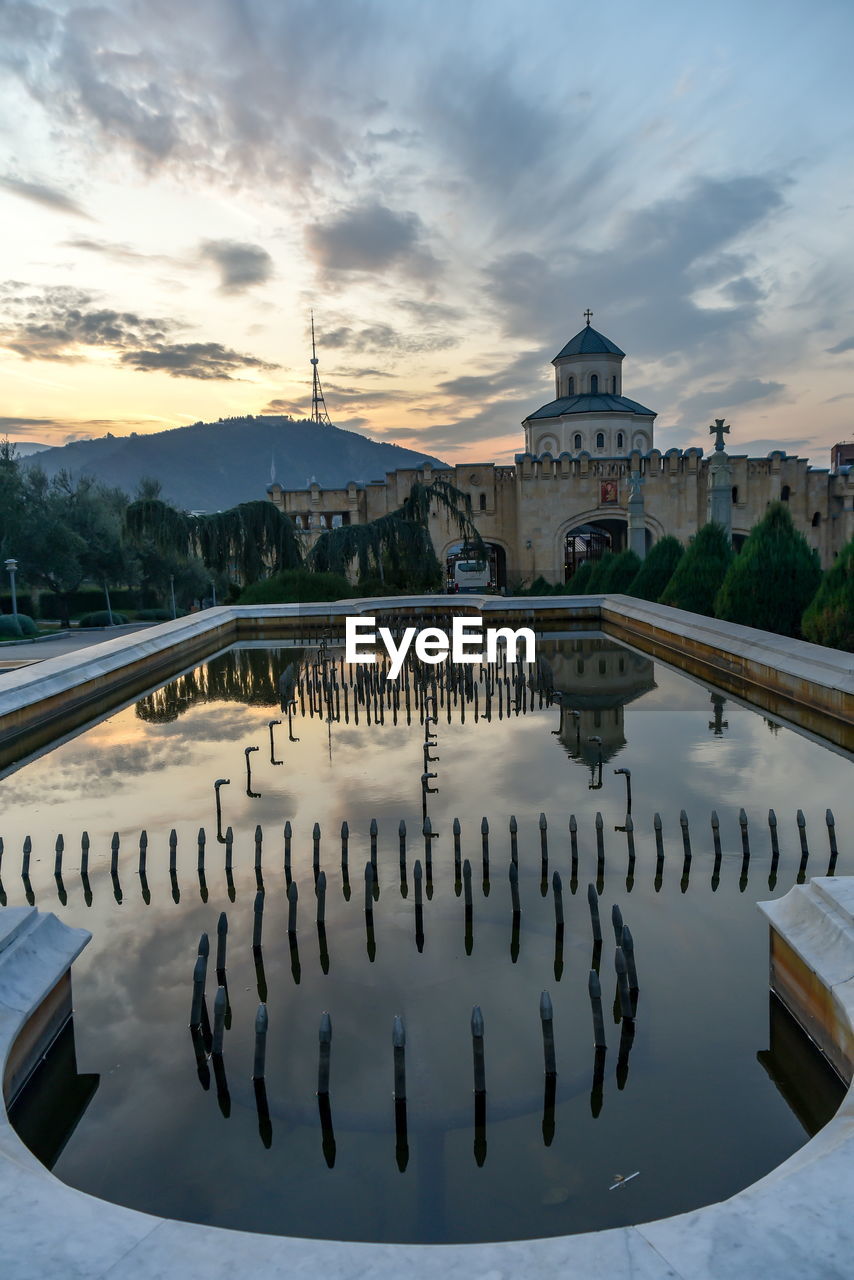 The holy trinity cathedral of tbilisi sameba and buildings in old tbilisi, republic of georgia