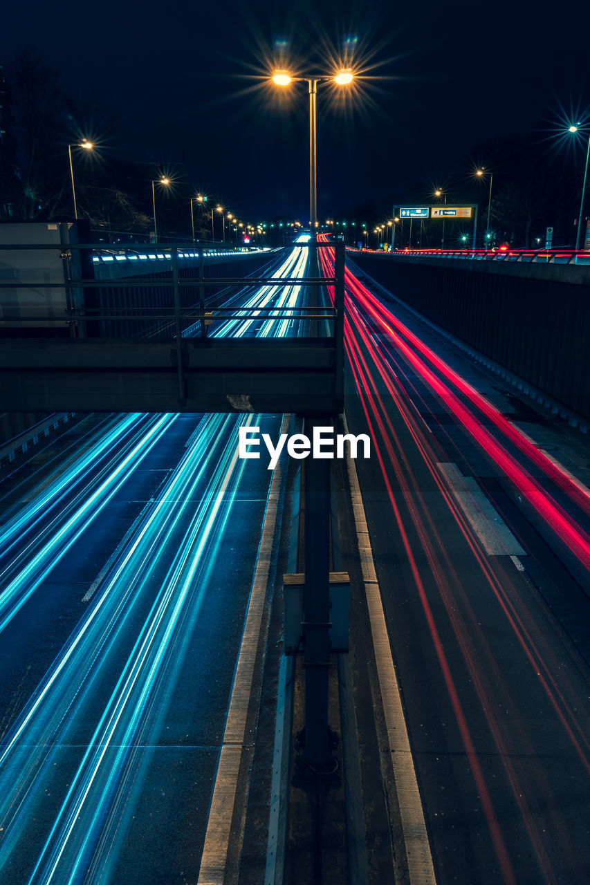 Light trails on road at night