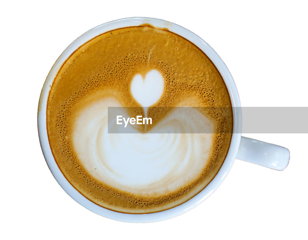 Coffee cup of heart shape on white background