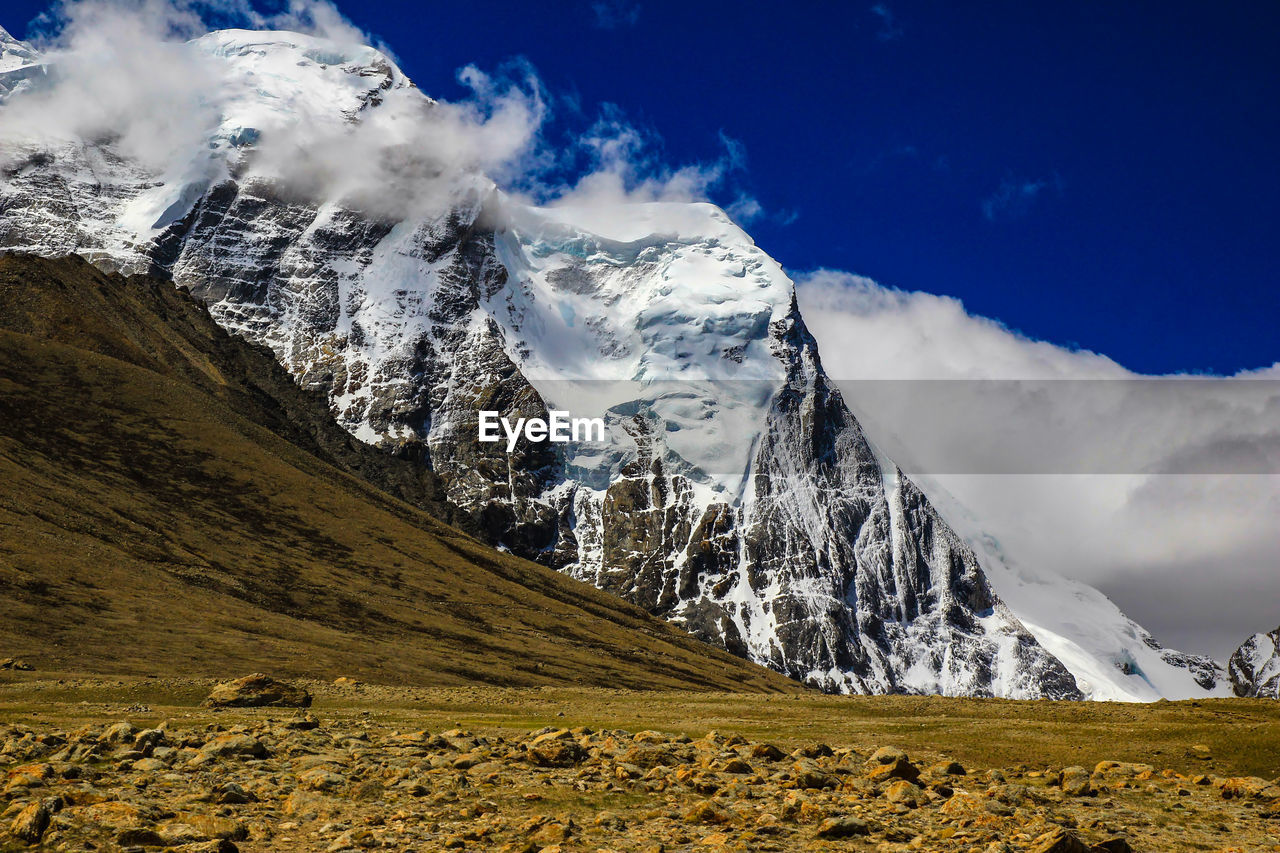 Scenic view of snowcapped mountains against sky