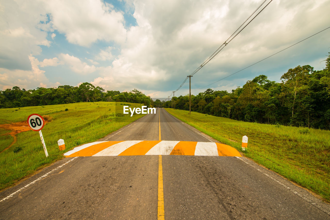 ROAD PASSING THROUGH LANDSCAPE AGAINST CLOUDY SKY