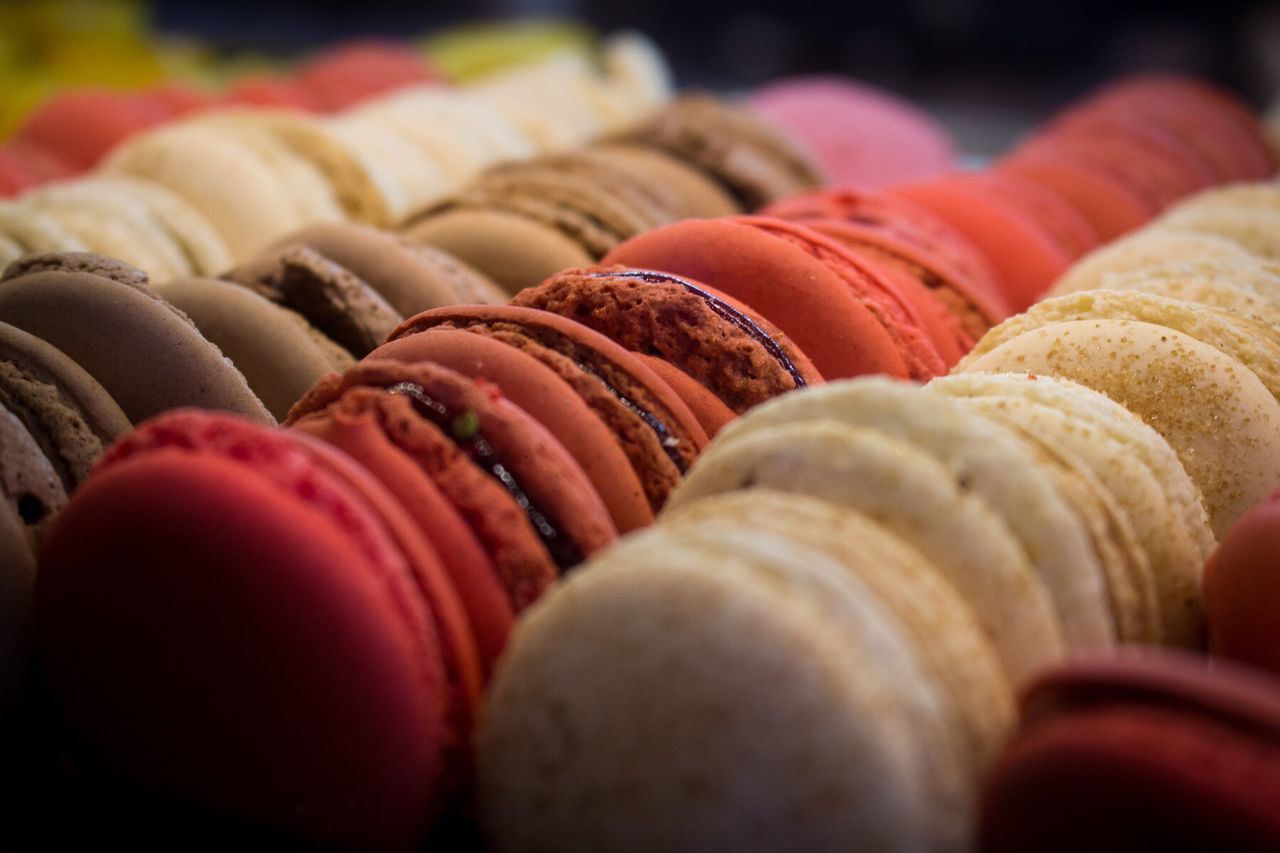 Close-up of multi colored macarons