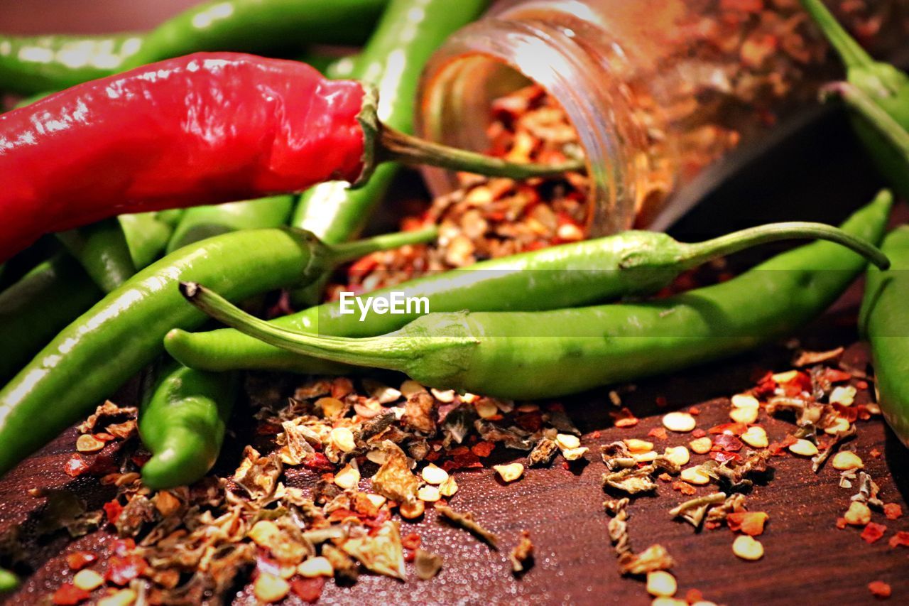 Close-up of green chili peppers