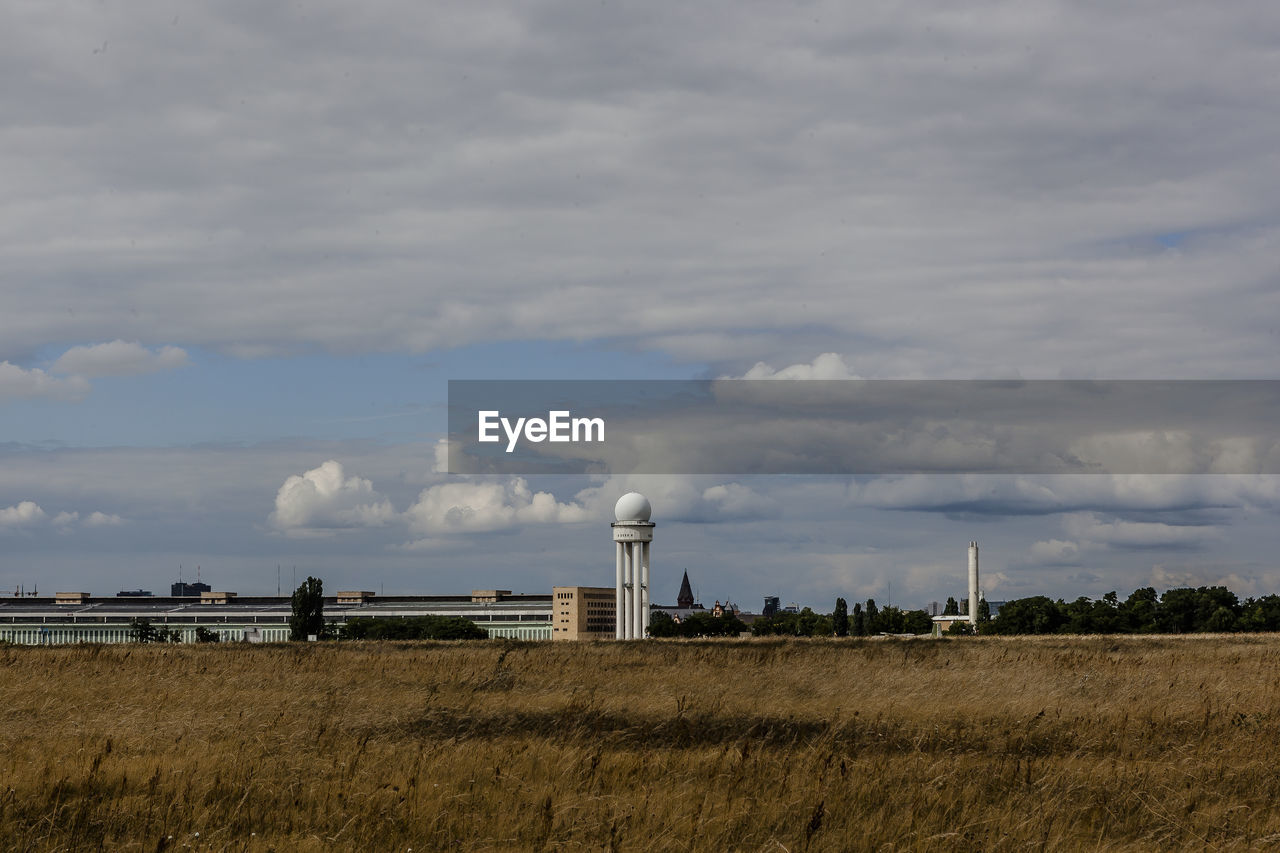 Radar tower at berlin tempelhof airport against sky