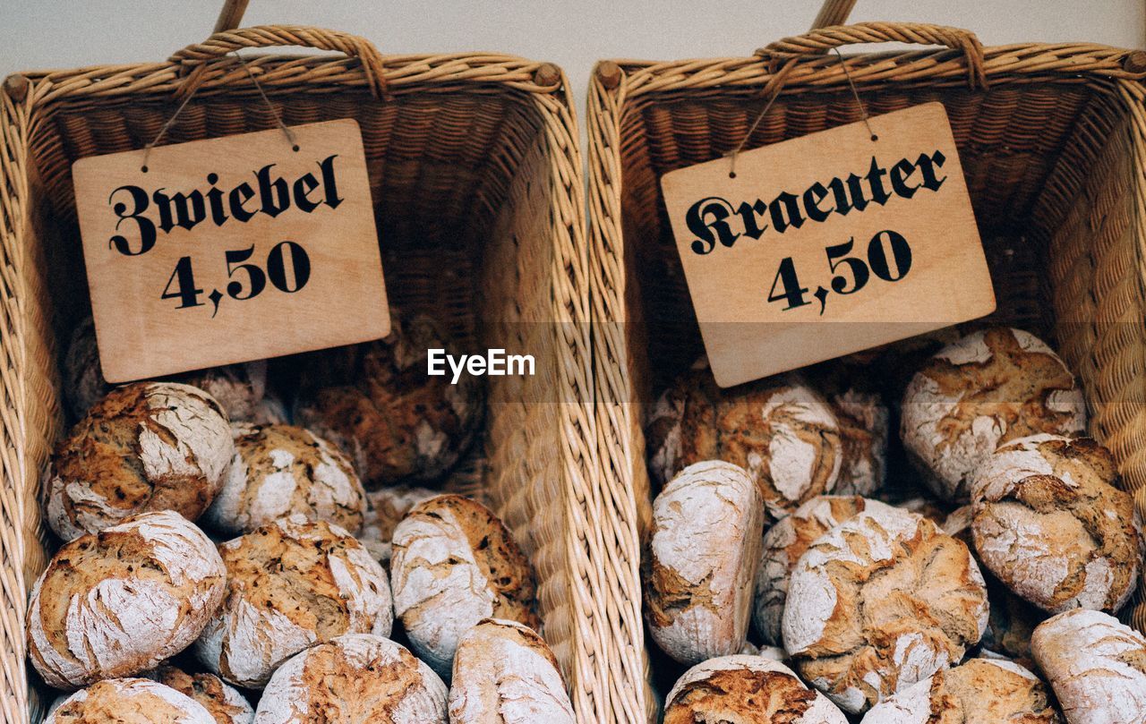 Dessert in basket with price tag for sale at market stall