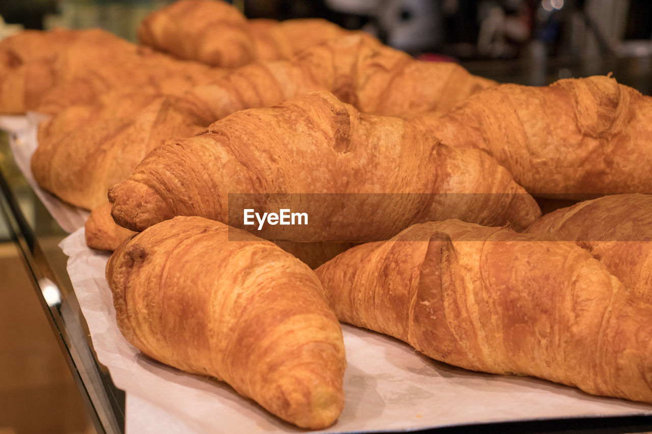 High angle view of croissants on table