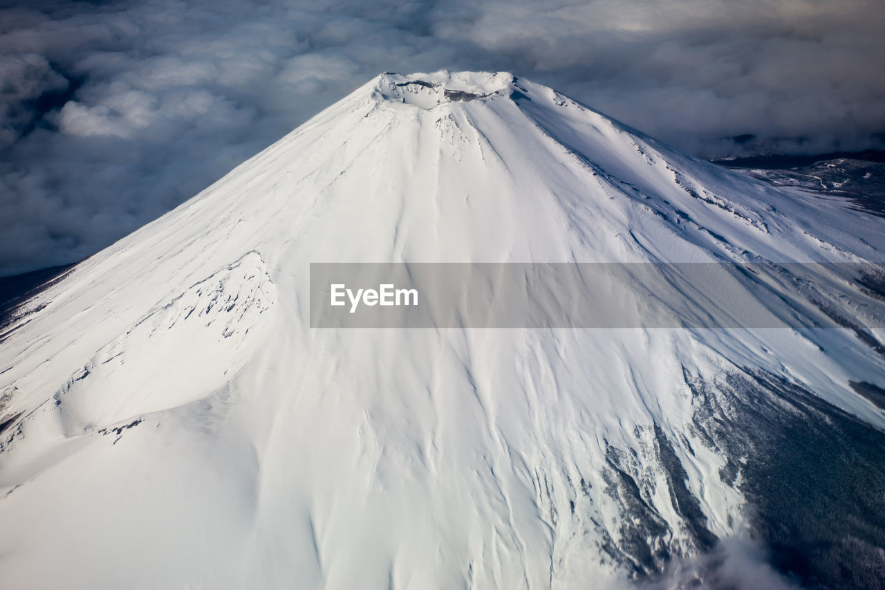 Scenic view of snowcapped volcano mountains against sky