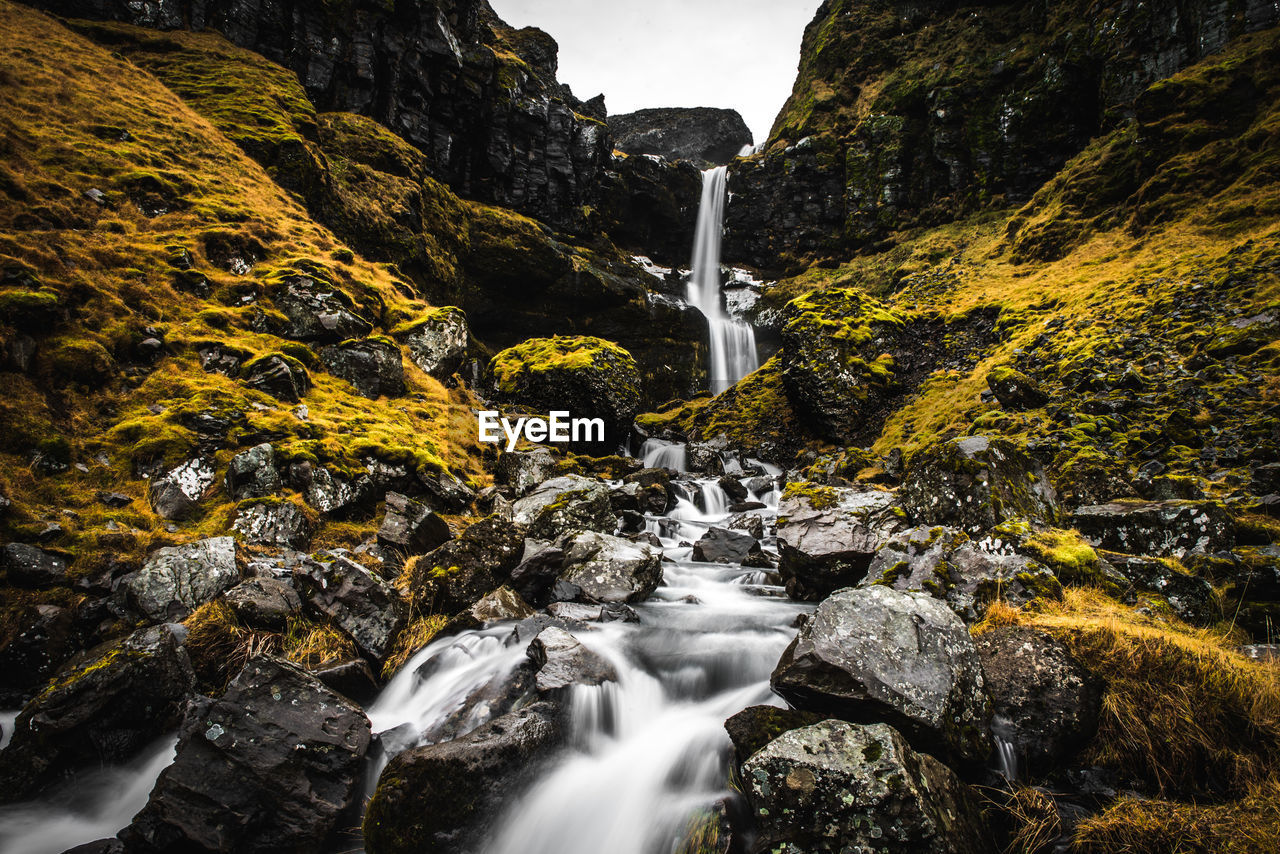 Stream flowing through rocks in forest