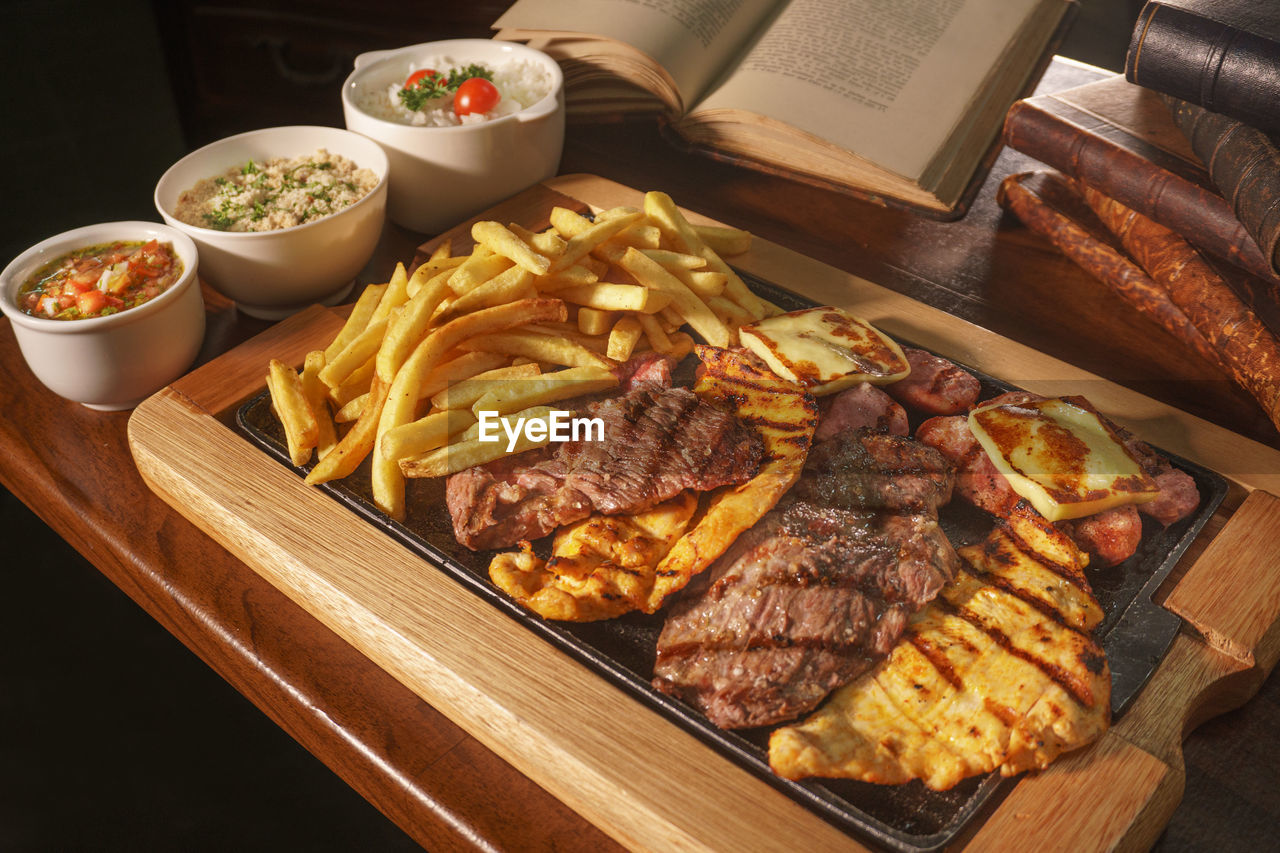 high angle view of food on cutting board