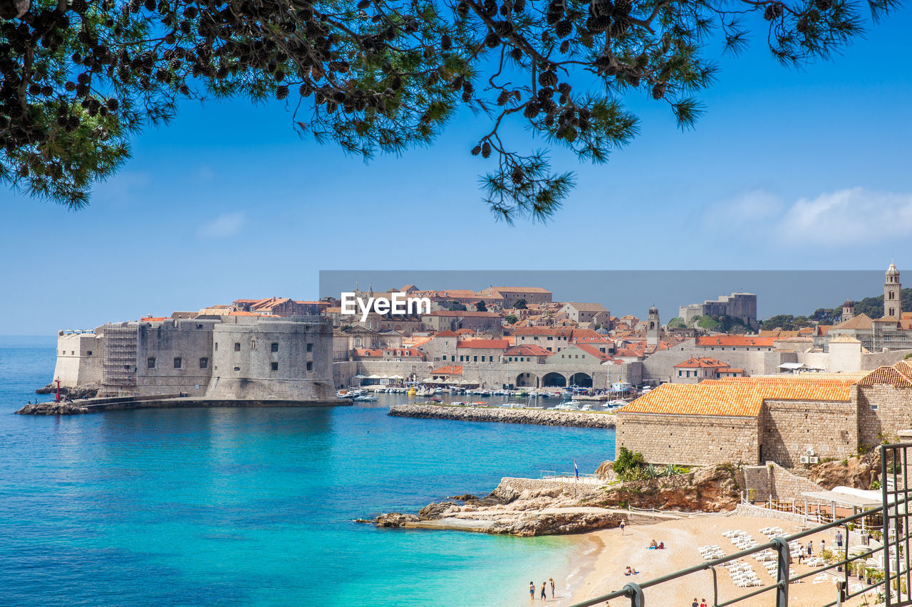 The beautiful banje beach and dubrovnik city