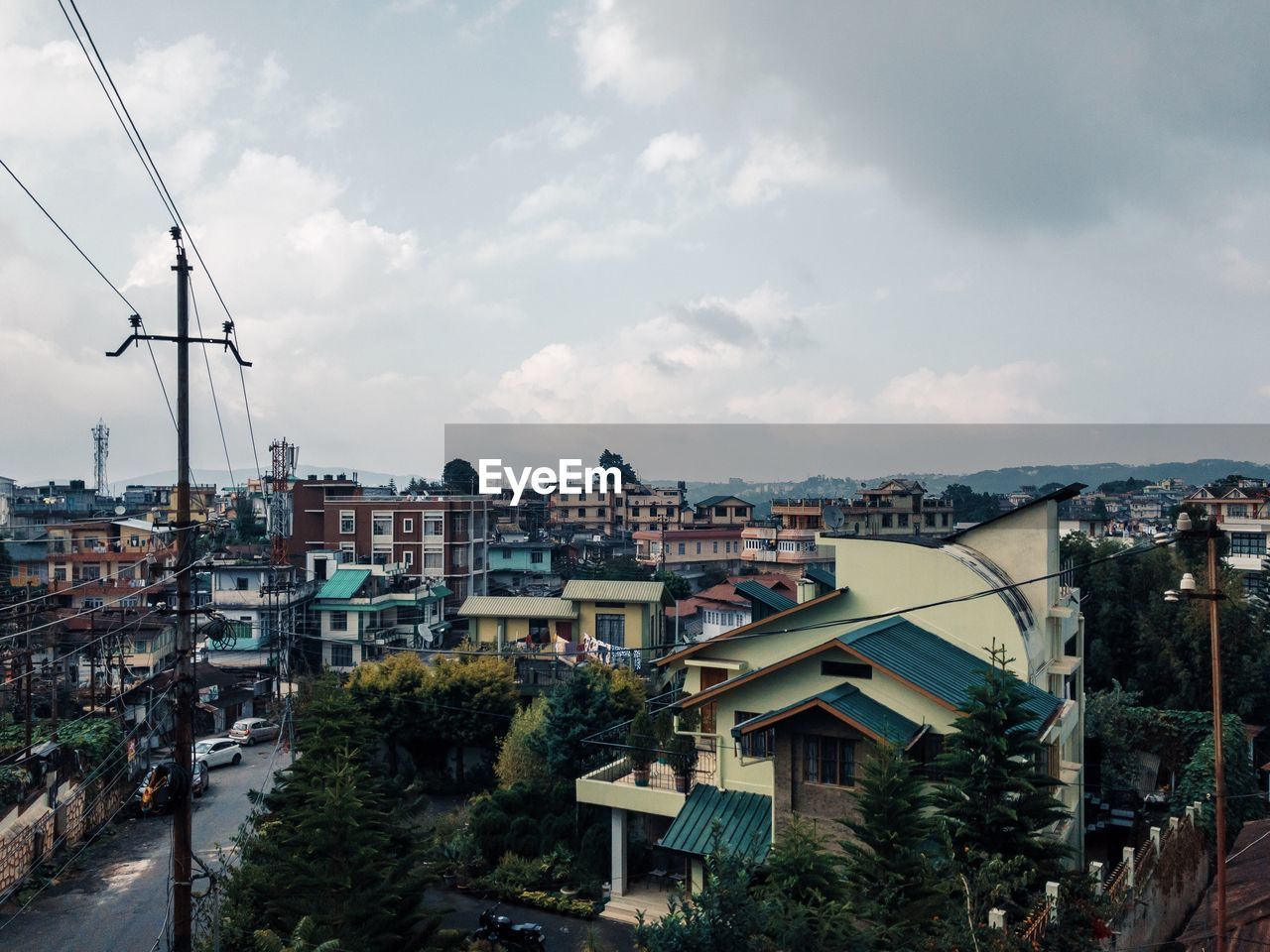 High angle view of townscape against sky