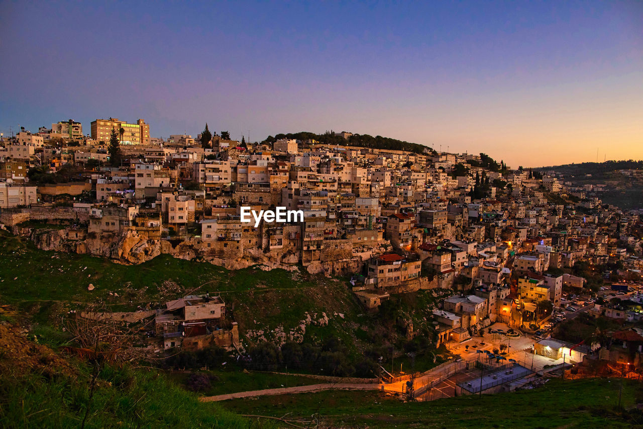 Jerusalem, israel. 9 january, 2019. old city. east quarter. muslim view at blue hour at sunset.