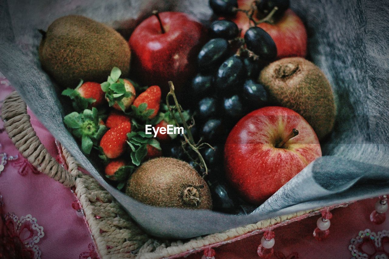 High angle view of fruits on table