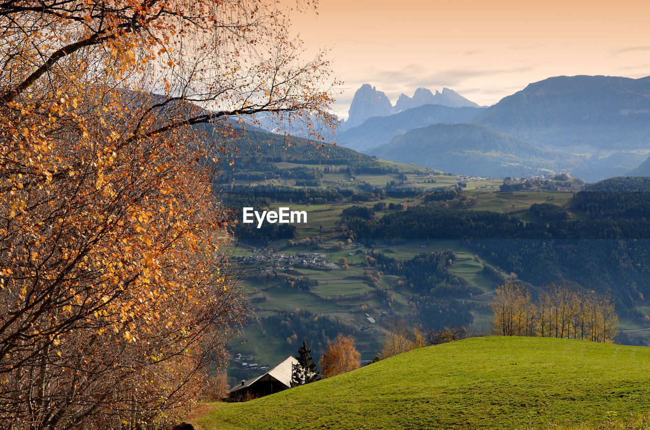 Scenic view of landscape against sky during autumn