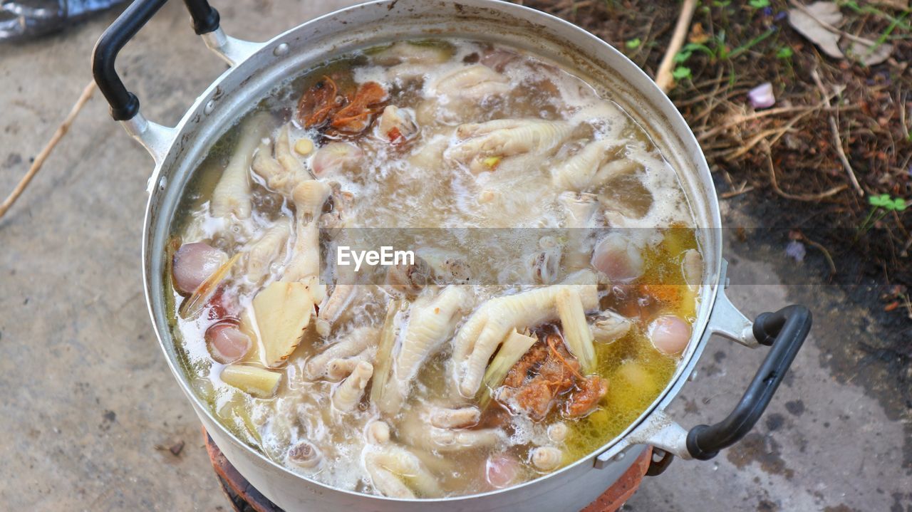 High angle view of noodles in bowl