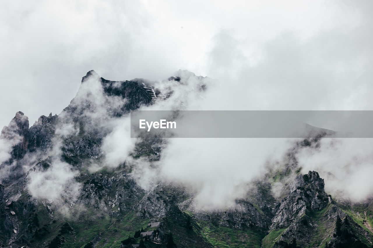 Scenic view of snow covered mountains against sky