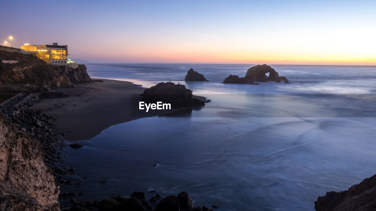 Scenic view of sea against sky during sunset