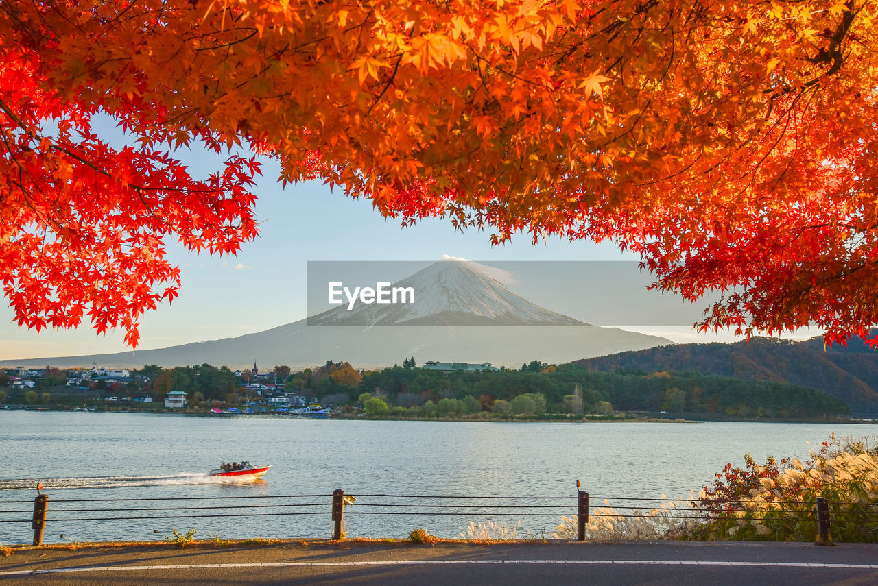 SCENIC VIEW OF LAKE BY TREES AGAINST SKY DURING AUTUMN