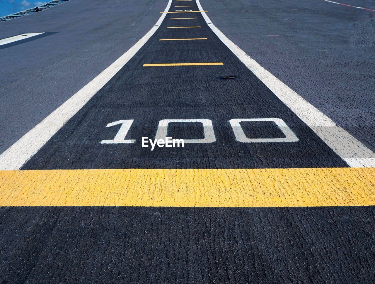 HIGH ANGLE VIEW OF ROAD SIGN ON STREET