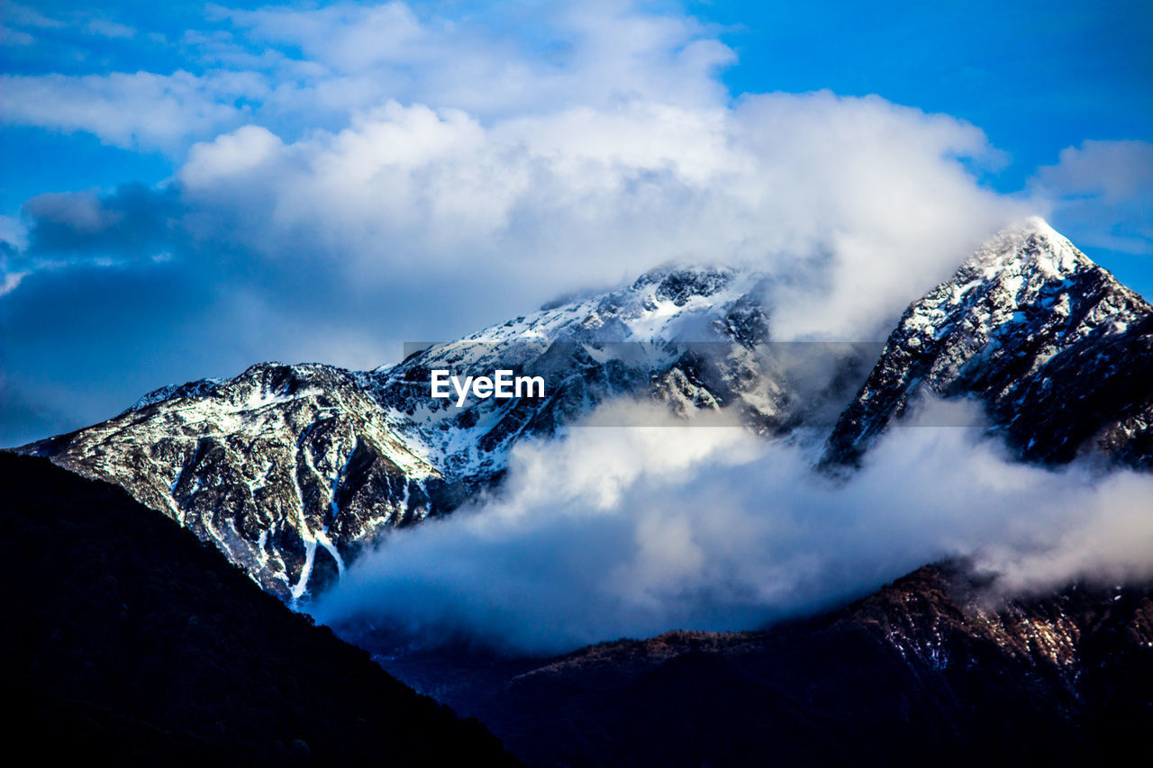 Scenic view of snowcapped mountains against sky