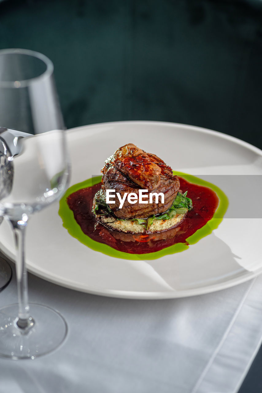 high angle view of food in plate on table