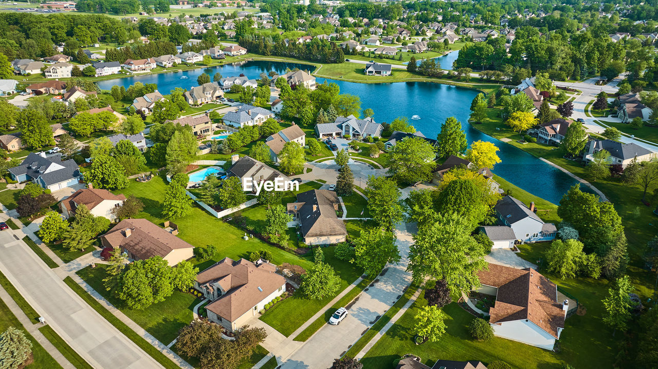 high angle view of buildings in town